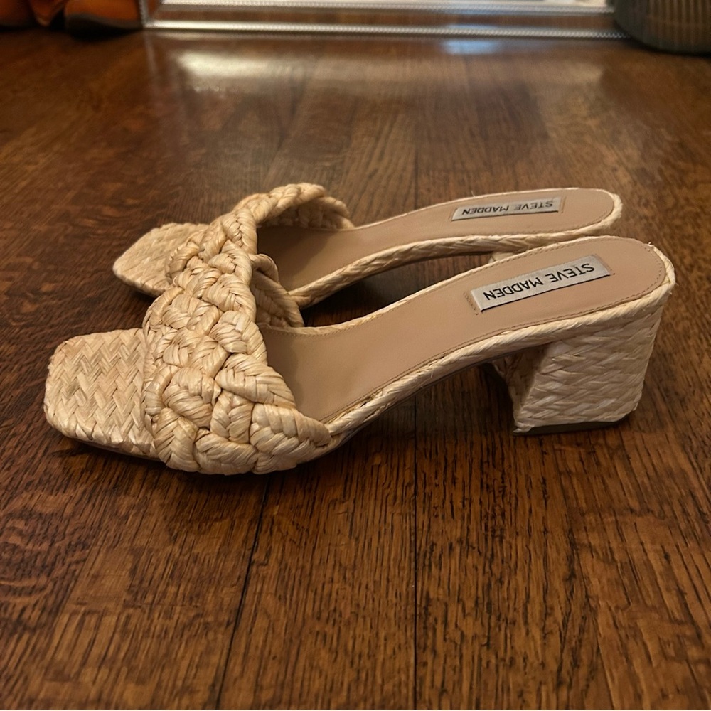 Steve Madden Niah Square Toe Jute Block Heel Sandals - Picture 4 of 8